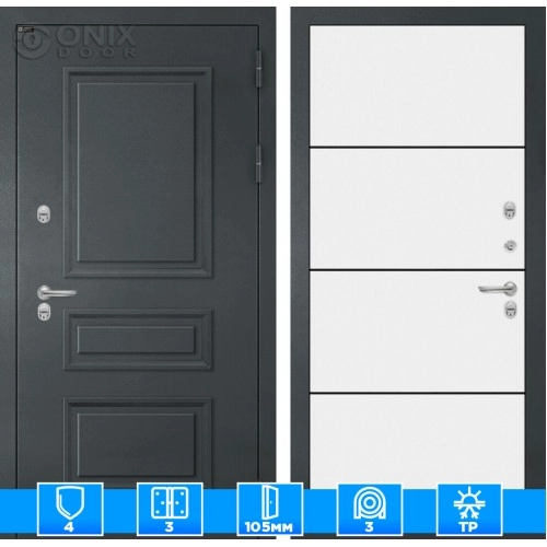 Входная дверь Атлантик 25 - Белый софт, черный молдинг