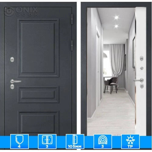 Входная дверь Атлантик с зеркалом Панорама - Белый софт