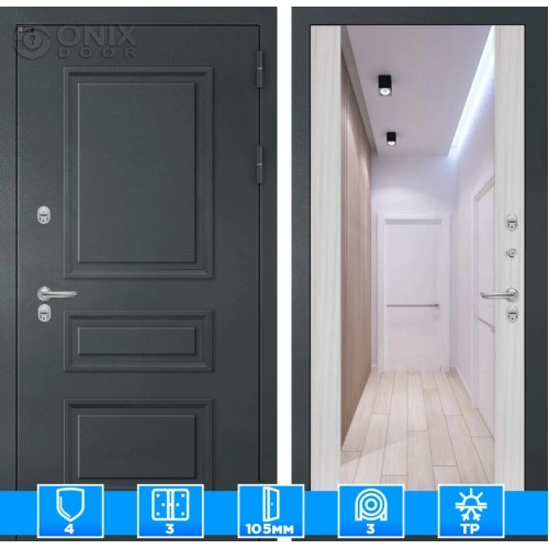 Входная дверь Атлантик с зеркалом Максимум - Сандал белый