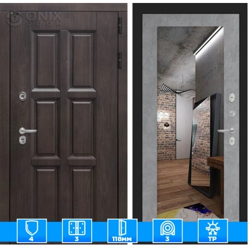 Входная дверь Лондон с зеркалом 18 - Бетон светлый