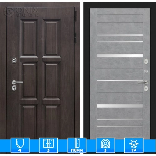 Входная дверь Лондон 20 - Бетон светлый, зеркальные вставки