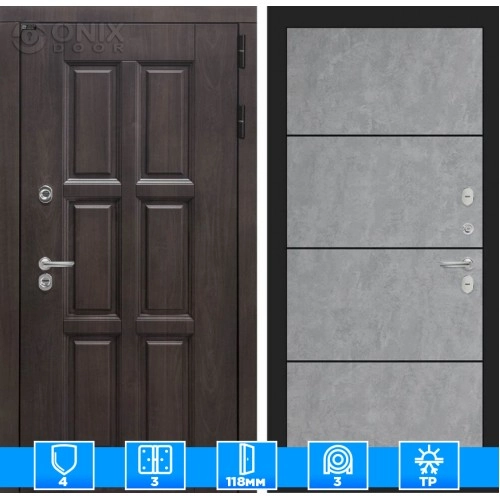 Входная дверь Лондон 25 - Бетон светлый, черный молдинг