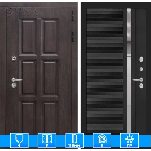 Входная дверь Лондон 31 - Черный кварц, зеркальная вставка с тонировкой