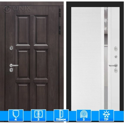 Входная дверь Лондон 31 - Белый софт, зеркальная вставка с тонировкой