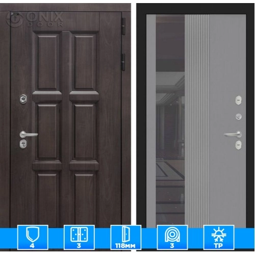 Входная дверь Лондон с Зеркалом 32 тонированным - Серыйрельефсофт