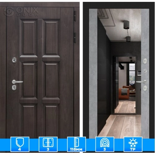 Входная дверь Лондон с зеркалом Максимум - Бетон светлый