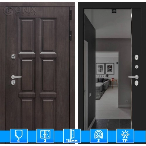 Входная дверь Лондон с зеркалом Панорама с тонировкой - Черный кварц