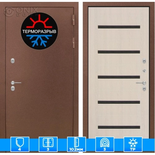 Входная дверь Термо Магнит 01 - Беленый дуб, стекло черное