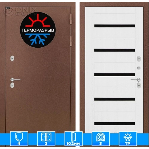 Входная дверь Термо Магнит 01 - Белое дерево, стекло черное