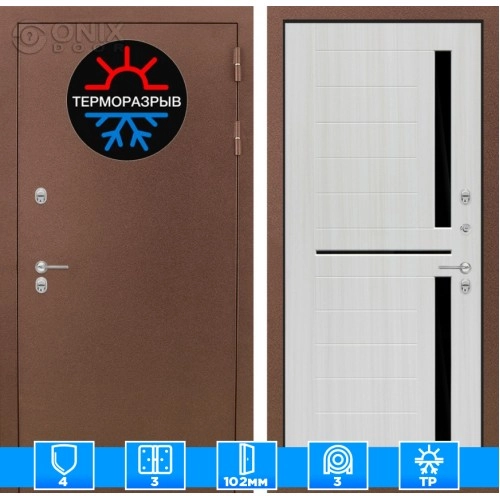 Входная дверь Термо Магнит 02 - Сандал белый, стекло черное