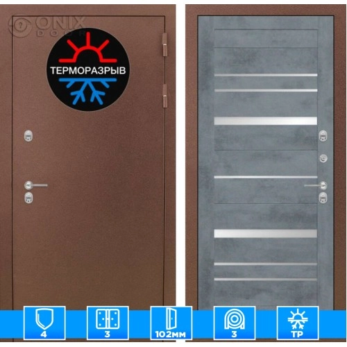 Входная дверь Термо Магнит 20 - Бетон темный, зеркальные вставки