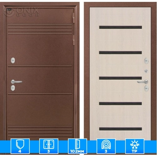 Входная дверь Термо Лайт 01 - Беленый дуб, стекло черное