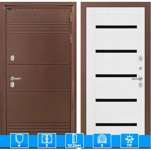 Входная дверь Термо Лайт 01 - Белое дерево, стекло черное