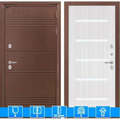 Входная дверь Термо Лайт 01 - Сандал белый, стекло белое