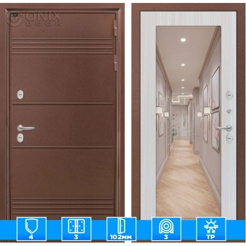 Входная дверь Термо Лайт с Зеркалом 18 - Сандал белый