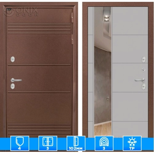 Входная дверь Термо Лайт с Зеркалом 19 - Грей софт