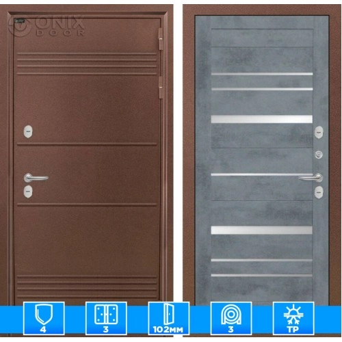 Входная дверь Термо Лайт 20 - Бетон темный, зеркальные вставки