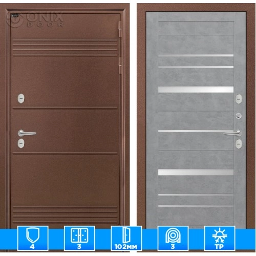 Входная дверь Термо Лайт 20 - Бетон светлый, зеркальные вставки