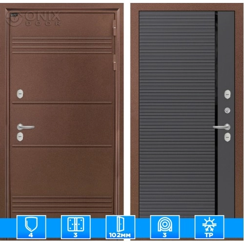 Входная дверь Термо Лайт 22 - Графит софт, черный молдинг