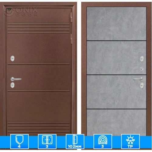 Входная дверь Термо Лайт 25 - Бетон светлый, черный молдинг