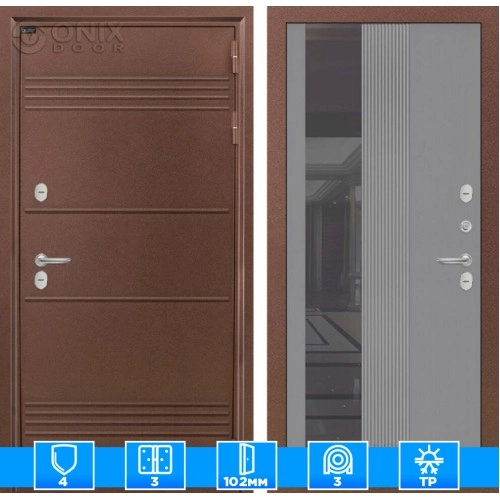 Входная дверь Термо Лайт с Зеркалом 32 тонированным - Серыйрельефсофт