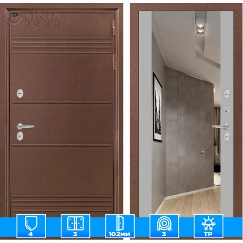 Входная дверь Термо Лайт с Зеркалом Максимум - Грей софт