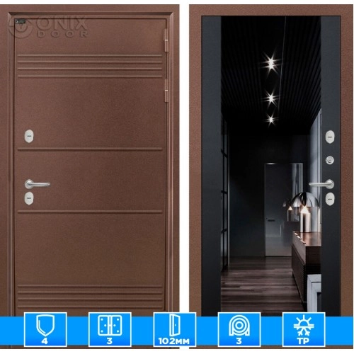 Входная дверь Термо Лайт с Зеркалом тонированным Максимум - Черный кварц