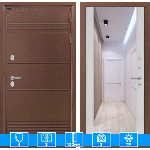 Входная дверь Термо Лайт с Зеркалом Макси - Сандал белый