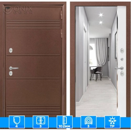 Входная дверь Термо Лайт с зеркалом Панорама - Белый софт