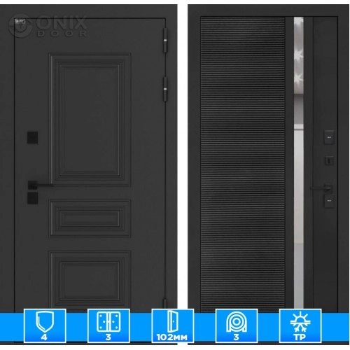 Входная дверь Аляска Лайт 31 - Черный кварц, зеркальная вставка с тонировкой