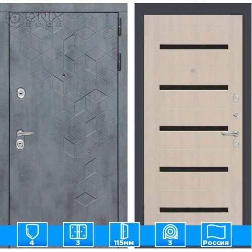 Входная дверь Бетон 01 - Беленый дуб, стекло черное