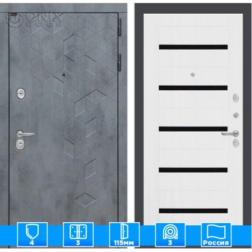 Входная дверь Бетон 01 - Белое дерево, стекло черное