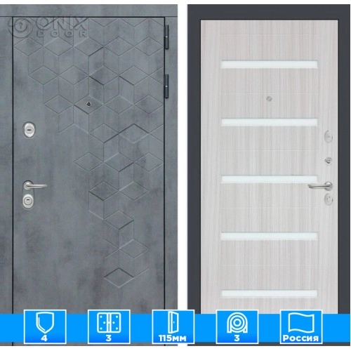 Входная дверь Бетон 01 - Сандал белый, стекло белое