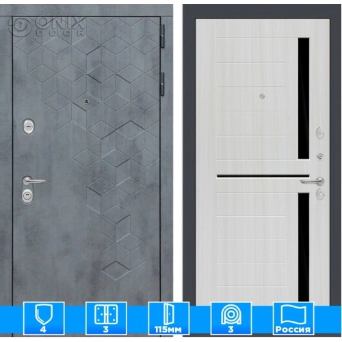 Входная дверь Бетон 02 - Сандал белый, стекло черное