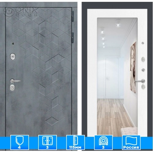 Входная дверь Бетон с зеркалом 18 - Белое дерево