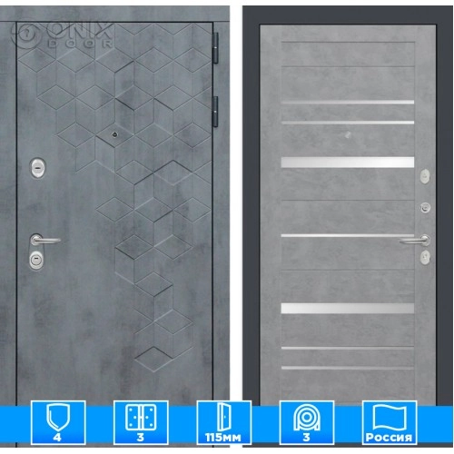 Входная дверь Бетон 20 - Бетон светлый, зеркальные вставки