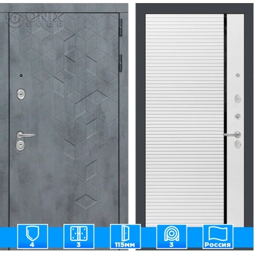 Входная дверь Бетон 22 - Белый софт, черная вставка