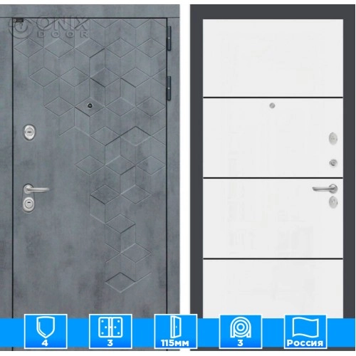 Входная дверь Бетон 25 - Белый софт, черный молдинг