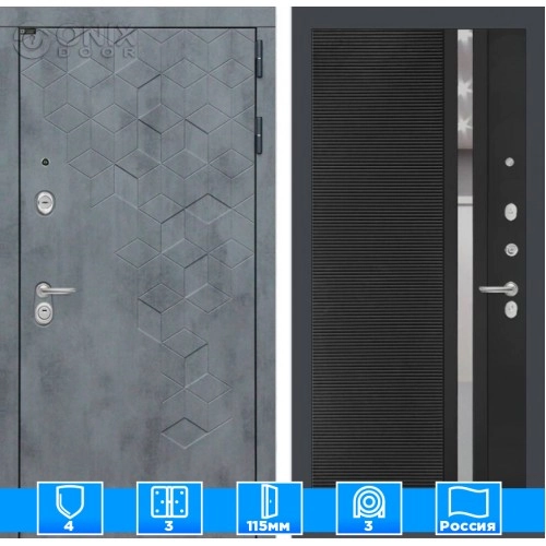 Входная дверь Бетон 31 - Черный кварц, зеркальная вставка с тонировкой