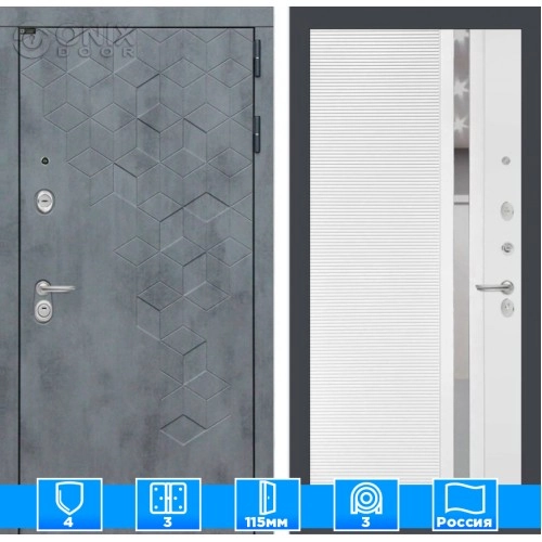 Входная дверь Бетон 31 - Белый софт, зеркальная вставка с тонировкой