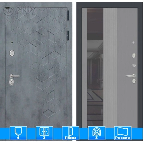 Входная дверь Бетон с Зеркалом 32 тонированным - Серыйрельефсофт