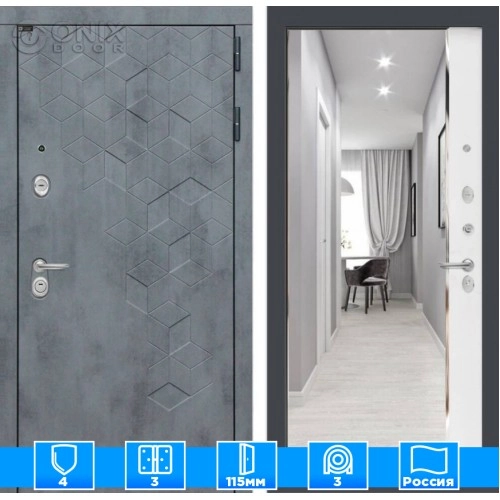 Входная дверь Бетон с зеркалом Панорама - Белый софт