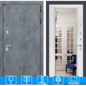 Входная дверь Бетон с Зеркалом Фацет - Белый софт