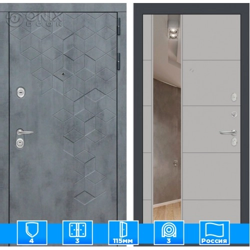 Входная дверь Бетон с зеркалом 19 - Грей софт