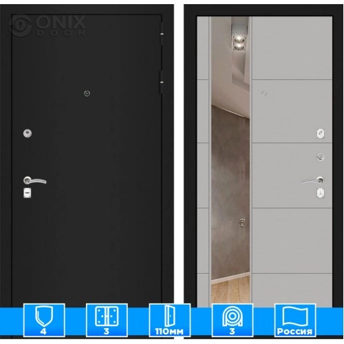 Входная дверь CLASSIC шагрень черная с Зеркалом 19 - Грей софт