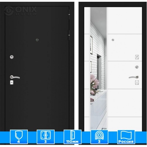 Входная дверь CLASSIC шагрень черная с Зеркалом 19 - Белый софт