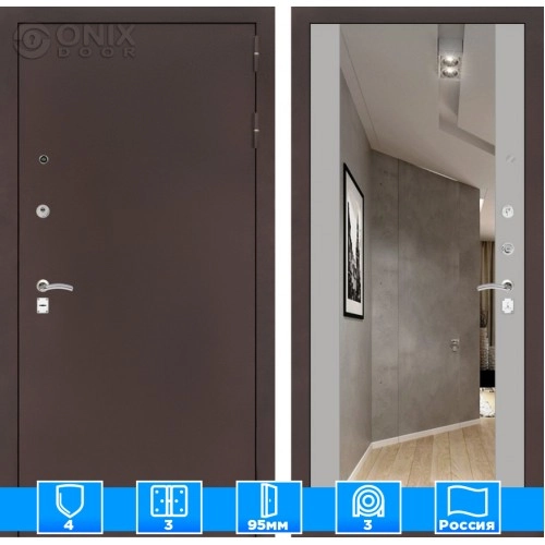 Входная дверь CLASSIC антик медный с Зеркалом Максимум - Софт Грей