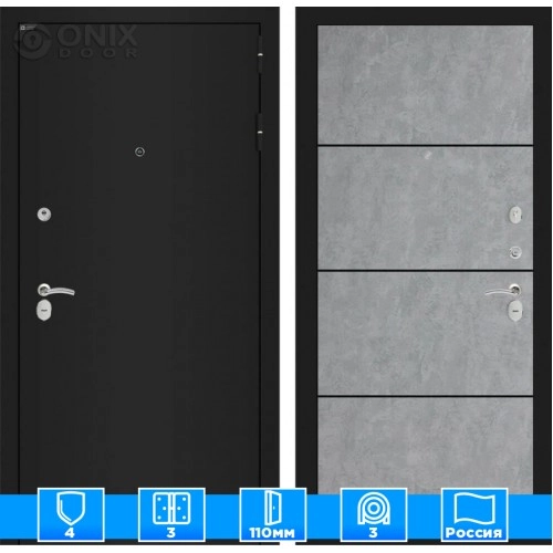 Входная дверь CLASSIC шагрень черная 25 - Бетон светлый, черный молдинг