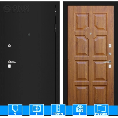 Входная дверь CLASSIC шагрень черная 17 - Золотой дуб