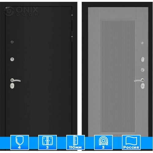 Входная дверь CLASSIC шагрень черная 30 - Серый рельеф софт